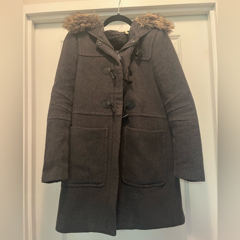 BCBGeneration Dark Brown Trench Coat with Faux Fur Hood